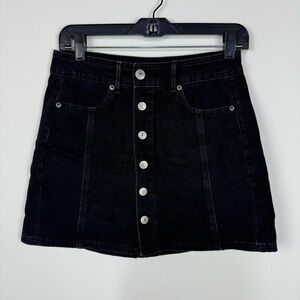 American Eagle Black Button Down Denim Mini Skirt Goth Grunge y2k fall winter